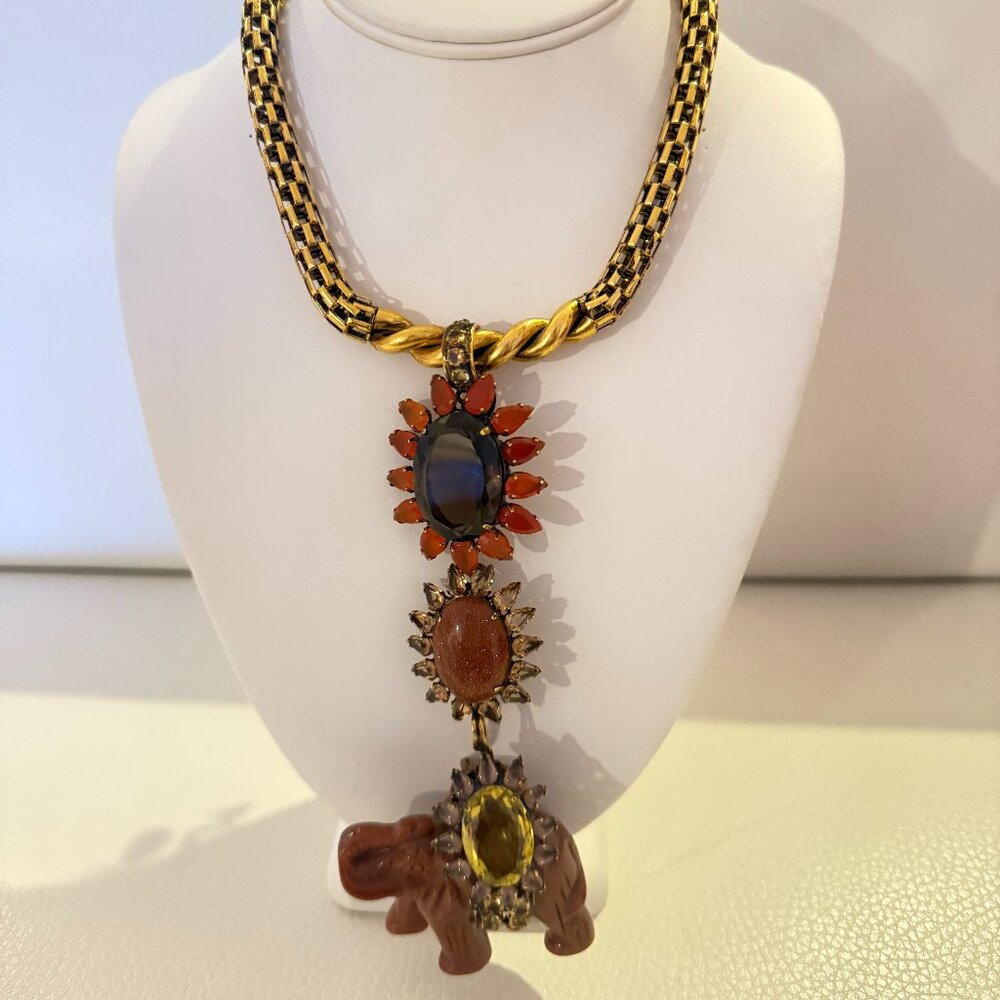 VINTAGE IRADJ MOINI ELEPANT PENDANT NECKLACE BROOCH CARNELIAN SMOKY QUARTZ